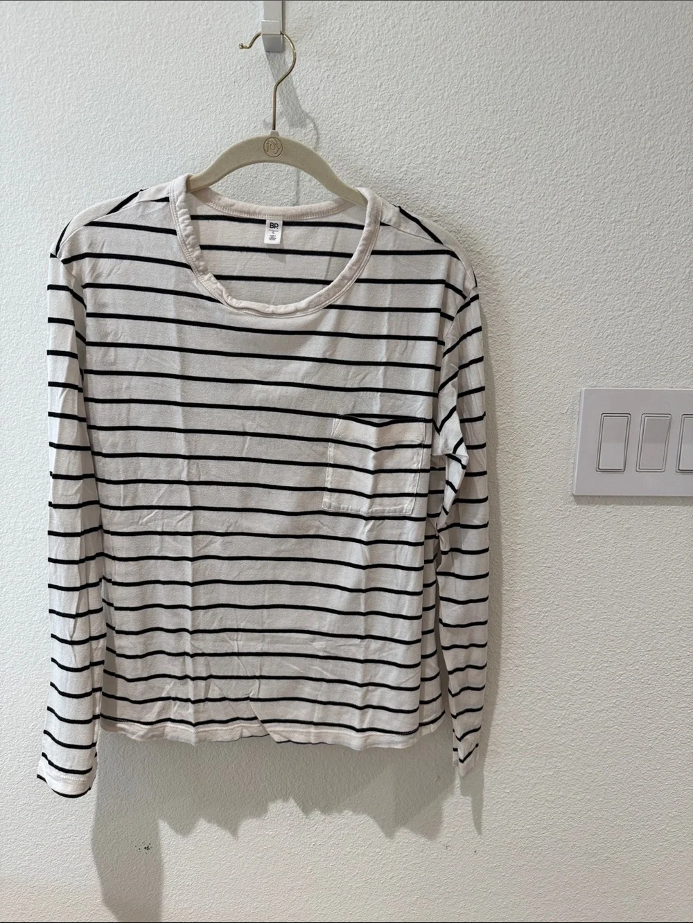 bp Long Sleeve Striped Tee in White and Black